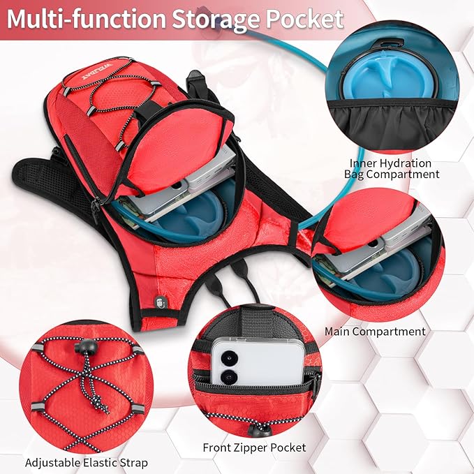 Hydration Backpack with 2L Water Bladder, Lightweight Hydro Pack for Cycling, Running, Hiking, Climbing