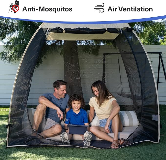EighteenTek Screen House Gazebo, 2-4-6 Person Pop Up Screen Tent, Instant Screen Room with Carry Bag, Outdoor Mosquito Tent, Sun Shade Shelter for Patio, Garden, Backyard, Deck & Outdoor Activities