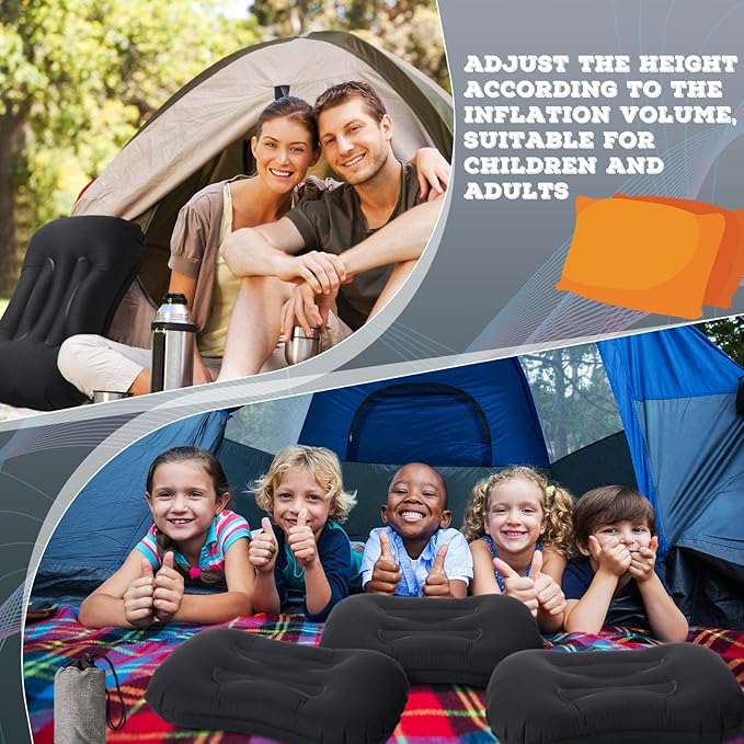 Tatuo 3 Pcs Inflatable Camping Travel Pillow Ultralight Inflating Pillows Lightweight Camping Pillow Portable Backpacking Pillow for Neck Lumbar Support Hiking Sleeping Camping (Black)