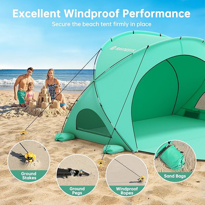 Beach Tent Sun Shelter, Beach Shade Tent with UPF50+ UV Protection, Beach Sun Shelter, Beach Shade with 2 Zippered Doors, Portable Beach Tent for Beach Camping Fishing