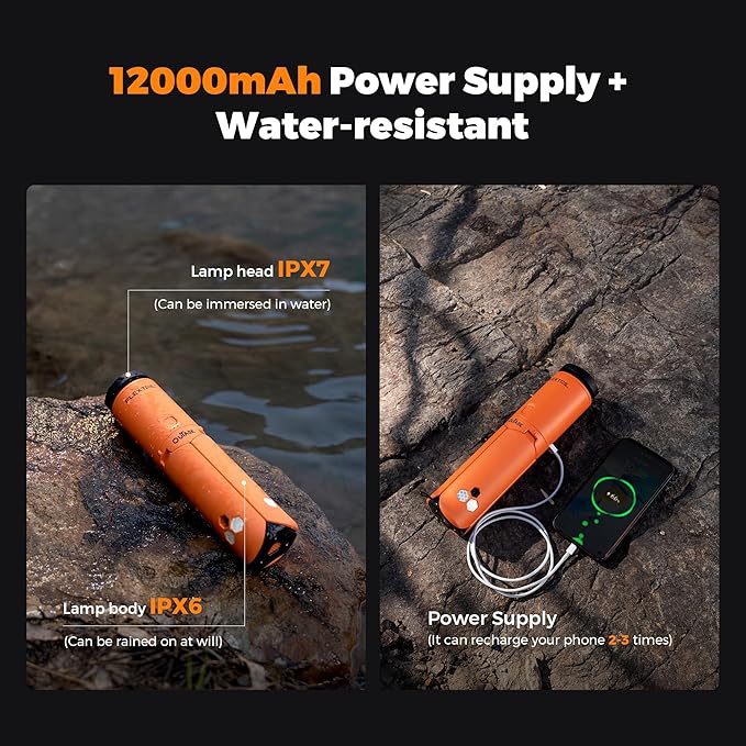 Camping Light Telescopic, Collapsible Magnetic Camping Lantern with 12000mAh Battery, Telescoping IPX6/IPX7 Waterproof Flashlights, Camping Lamp for Emergency, Camping