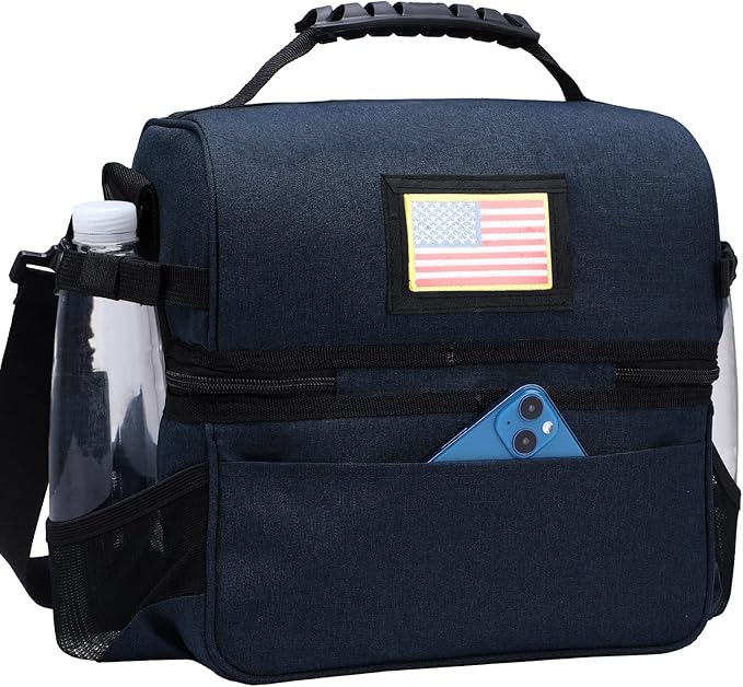 MIER Dual Compartment Lunch Bag Tote with Shoulder Strap for Men and Women Insulated Leakproof Cooler Bag, Dark Blue