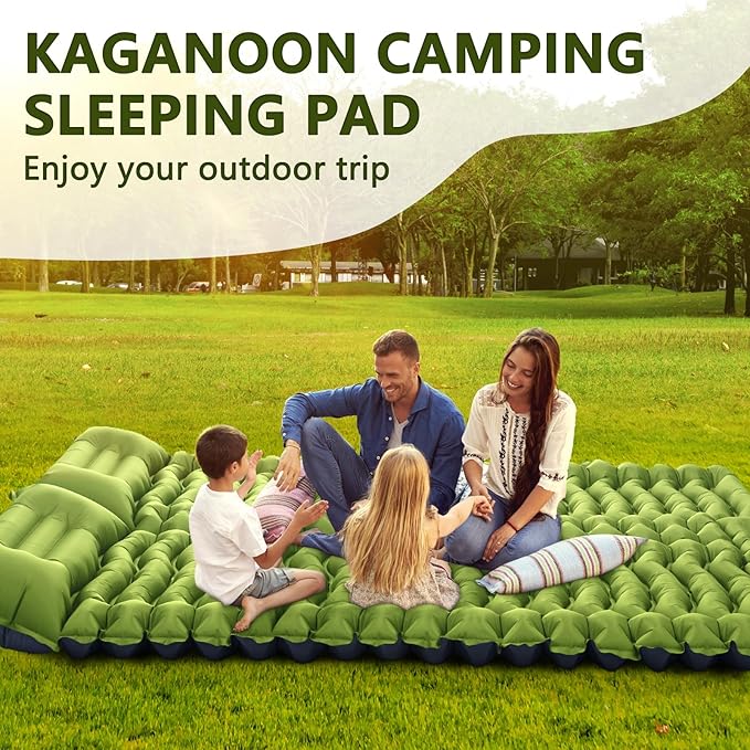Double Camping Sleeping Pad, Extra-Thick Camping Mat for 2 Person with Pillow, Built-in Foot Pump Inflatable Sleeping Pads, Compact Camp Air Mattress for Backpacking, Hiking