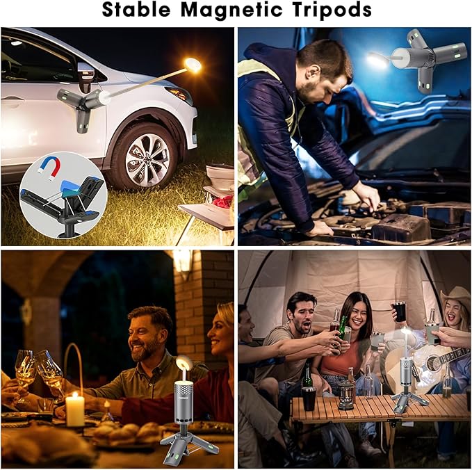 Camping Light Telescopic, Rechargeable Collapsible Camping Lanterns with Stand, 10000mAh Magnetic Waterproof Camping Lamp, Outdoor Light for Emergency, Cool Camping Must Haves (Gray)