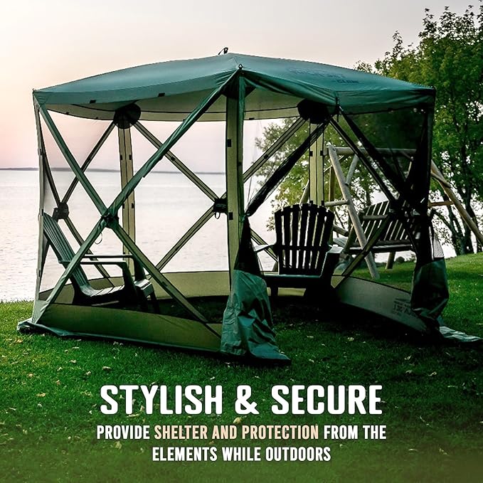 CLAM Quick Set Venture 9 x 9 Foot Portable Outdoor Camping Canopy Sunshade Shelter, Green Bundled with Wind/Sun Panels (3 Pack)