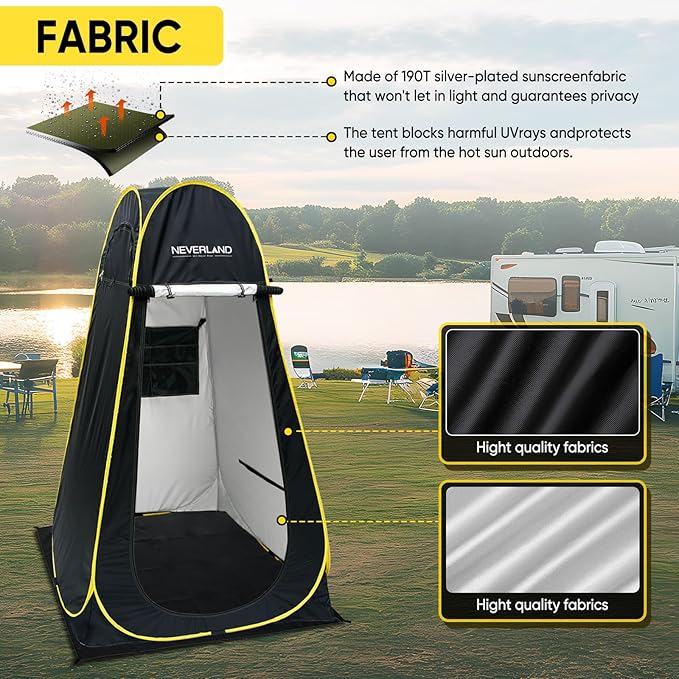NEVERLAND Pop up Privacy Shower Tent - Portable Changing Shower Tent, Dressing Room, Bathroom, Outdoor Rain Shelter for Camping, Hiking, Beach (Black)