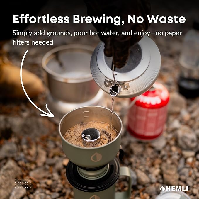 Pour Over Camp Coffee Maker Set– Vacuum Insulated Mug with Leakproof Lid, Stainless Steel Micro Filter, Scratch-Resistant Finish, Portable Coffee Maker for Camping, Travel & Outdoor Adventures