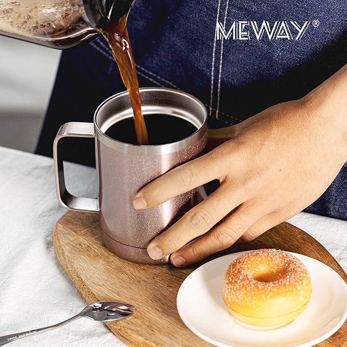 MEWAY 12oz Mix Color Mug With Handle 8 Pack Bulk,Stainless Steel Insulated Travel Tumblers With Sliding Lid,Double Wall Vacuum Camping Coffee Cup for Hot & Cold Drinks Tea (Mix,Set of 8)