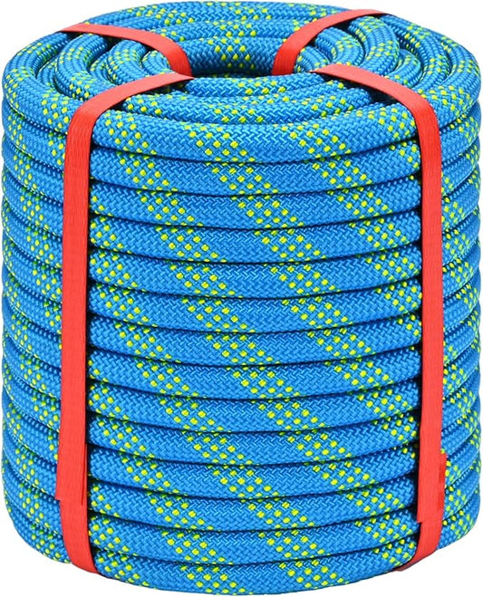 Arborist Rigging Rope - Blue 1/2 in x 100 Ft Static Bull Rope for Climbing Tree Felling Pulling Various Outdoor Applications Construction Swing Sailing