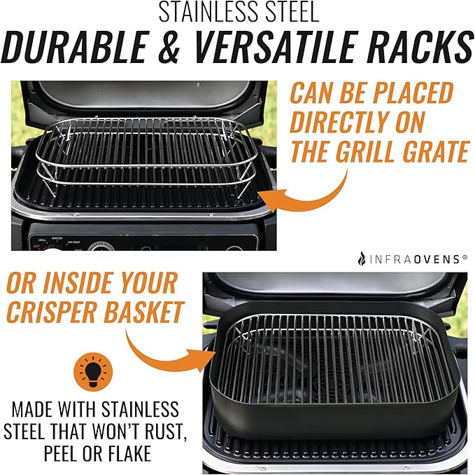 INFRAOVENS Stainless Steel Rack Set for Ninja Woodfire Outdoor Grill Pro XL, Pro Connect XL, OG850 OG951 with Waterproof Cooking Guide Accessory Wood Fire Electric Air Fryer Accessories