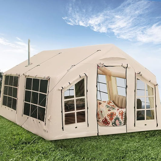 2025 Upgraded 100% Waterproof Inflatable Camping Tent, Large Blow-Up Air Tent, No Assembly Needed Luxury Glamping House, Oxford Fabric