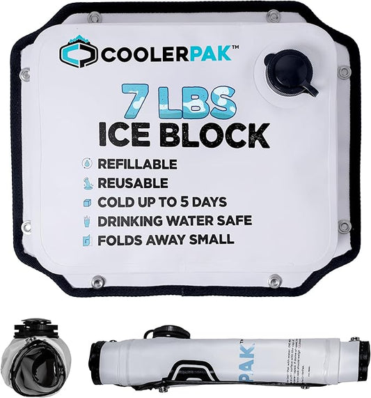 7lb, 10lb, 15lb Refillable Reusable Ice Pack – Stays Cold for Up to 5 Days – Non-Toxic, Leakproof, and Suitable for Potable Drinking Water – Built Tough, Rolls Up for Easy Storage