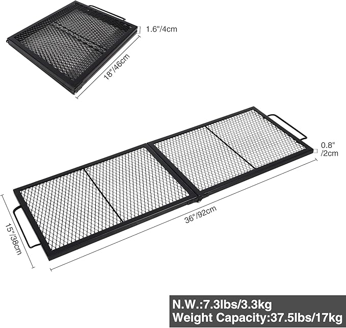 Lineslife Rectangle Fire Pit Cooking Grill Grate, Heavy Duty Outdoor Rectangle Campfire BBQ Grill with Handles, Camping Cookware and Accessory, 36 Inch