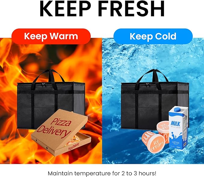 NZ home Insulated Cooler Bag and Food Warmer (XL Plus, 2 Pack) for Delivery & Grocery Shopping with Zippered Top, Green