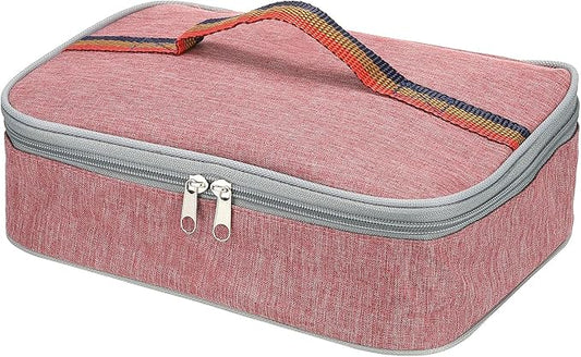 PATIKIL 9"x6"x3" Insulated Lunch Bags, Portable Food Containers Bag Flat Bento Bags Reusable Thermal Lunch Pail for Men and Women, Pink