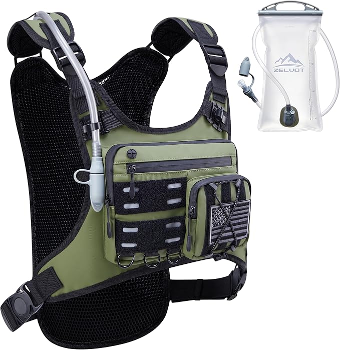 Running Vest with 2L Water Bladder, USA Original Patent, Lightweight Adjustable Chest Pack with Gear Holder, Reflective Running Hydration Vest for Women Men for Marathon, Hiking
