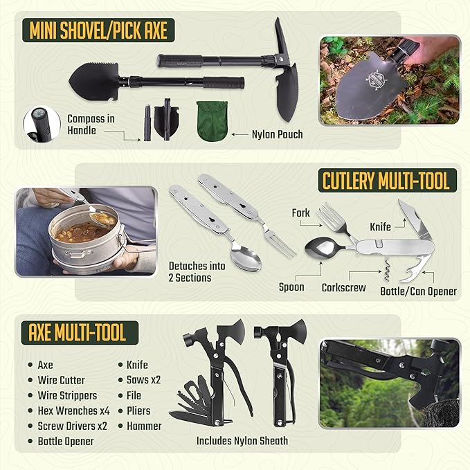 Monterra Survival Kit, 265 Pcs, Emergency Gear and Supplies, First Aid, Bug Out Go Bag, EDC, Molle System Backpack, Hiking, Camping, Outdoor Accessories, Hunting Gifts for Men.