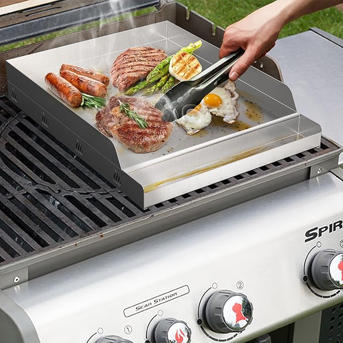 Onlyfire Stainless Steel BBQ Cooking Griddle, Universal Flat Top Griddle for Most Charcoal/Gas Grills, Camping, Tailgating, and Parties, 12.5"×16"