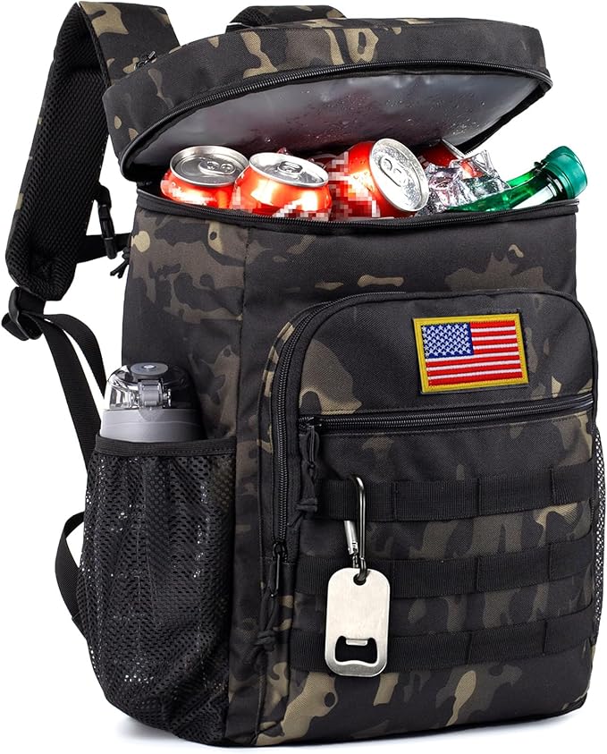 Tactical Backpack Cooler for Men, 25L Large Insulated Backpack Leak-Proof, Heavy Duty Lunch Backpack, Waterproof Ice Chest Bag Women Adults Work Daytrip Camping Beach Hiking