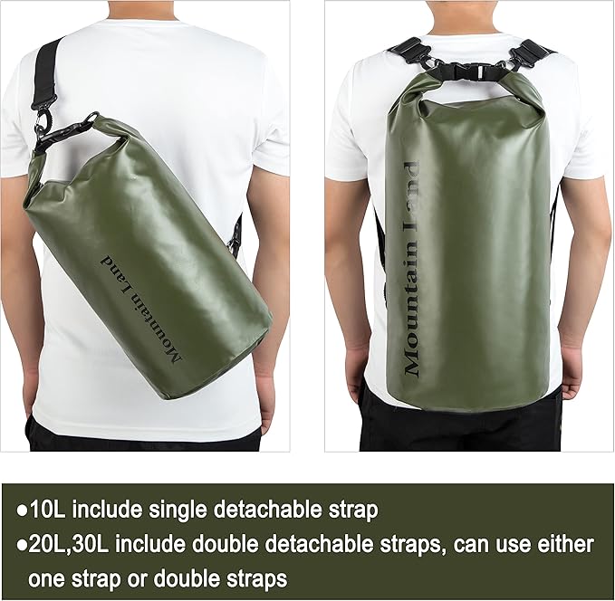 Mountain Land Waterproof Beach Dry Bag 20L Roll Top Backpack Boat Bag Dry Sack for Kayaking Rafting Fishing Hiking Camping Army Green