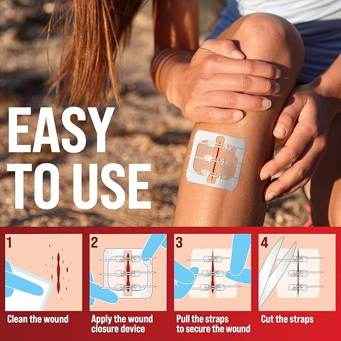 Emergency Wound Closure Strips - 4pk - 2 Types Laceration Closure Kit - Stitchless & Easy to Use - Butterfly Bandages
