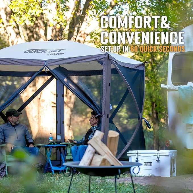 CLAM Pop Up Screen Tent, Outdoor Camping Gazebo Canopy, Venture, 9' x 9', Blue