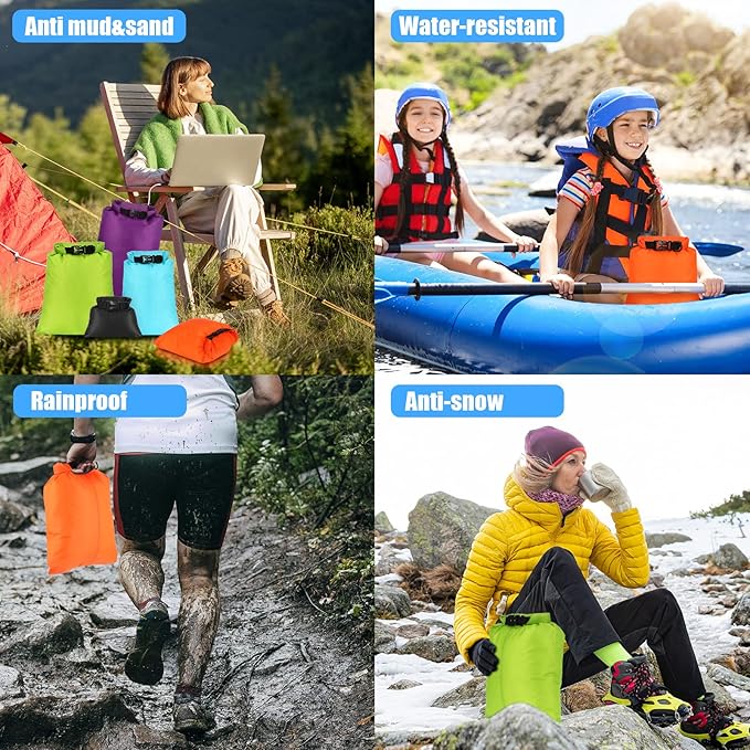 Riakrum 10 Pcs Waterproof Dry Bags, Ultralight Dry Sacks for Backpacking, Outdoor Sacks Keep Gear for Kayaking Boating Hiking Backpacking(1.5,15,3,5,8L,Multi Colors)