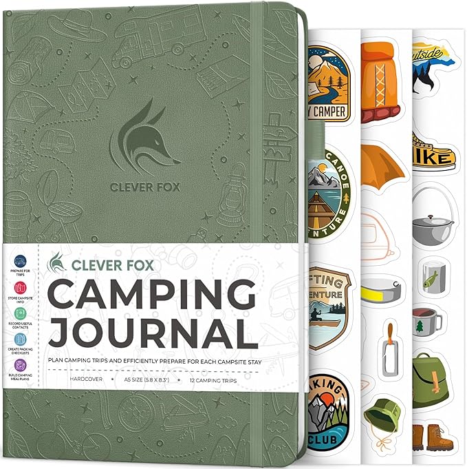 Clever Fox Camping Journal – Camper Log Book & RV Trip Planner – Outdoor Camp Journal & Adventure Travel Notebook – 12 Trips Total, 8 Pages per Trip – Hardcover, A5 Size (Cypress)
