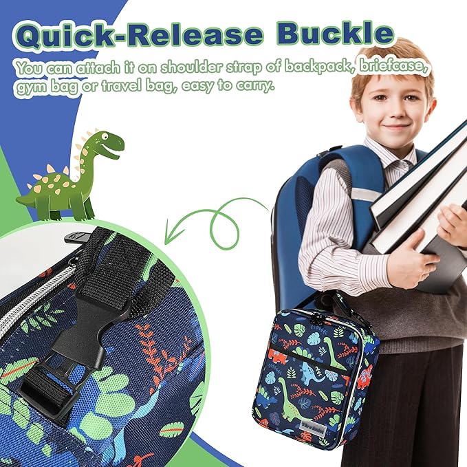 Tirrinia Insulated Lunch Box for Men Women, Portable Thermal Small Lunch Bag for Office Work Picnic, Reusable Compact Lunchbox Cooler Tote for Adults, Dinosaur