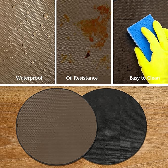 Anze Round Under Grill Mat for Outdoor Grill, 60 Inch Anti-Slip BBQ Floor Mats, Easy to Clean Reusable Fireproof Grill Pad, Oil-Proof Waterproof Protector for Deck Fireplace Pit Mat Brown