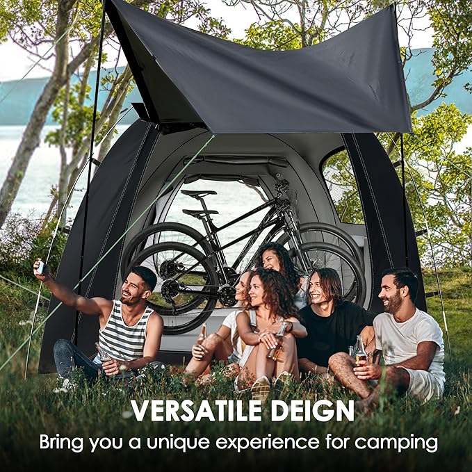 2-Room Camping Tent, Bicycle Camping Tent, Bicycle Storage Tent, 2-Room Family Tent, 1 Storage and Recreation Room, Curtains and Netting for Room divisions, Family Tent for Outdoor Bike Tours