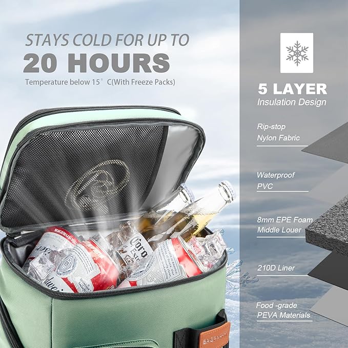 Insulated Cooler Backpack,33 Cans Multifunctional Double Deck Leakproof Cooler Bag with Sternum Strap,Large Capacity Lightweight Travel Camping Beach Backpack