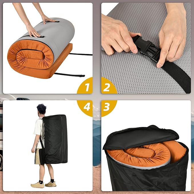 DWVO Memory Foam Camping Pad Futon Mattress Full, 3.5 INCH Thick Portable Floor Sleeping Mat with Travel Bag