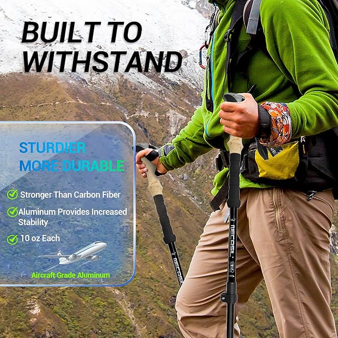 Lightweight Aircraft-Grade Aluminum Trekking Poles - 2 Sticks with Quick Lock System and Extended Down Grip Plus 12pc-Accessory Kit, Telescopic, Ultralight for Hiking, Camping, Walking, Trekking