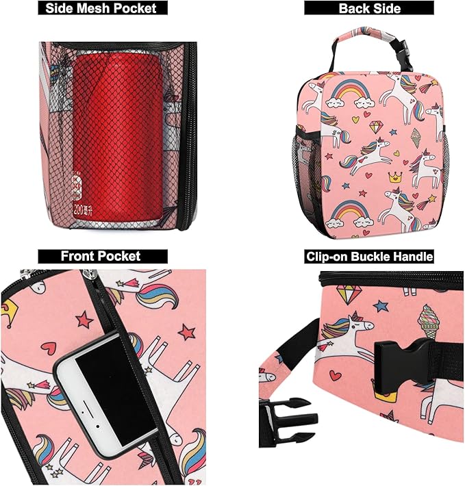 Lunch Box for Men & Women Durable Lunch Bag for Adults Reusable Small Lunchbox Pink Unicorn