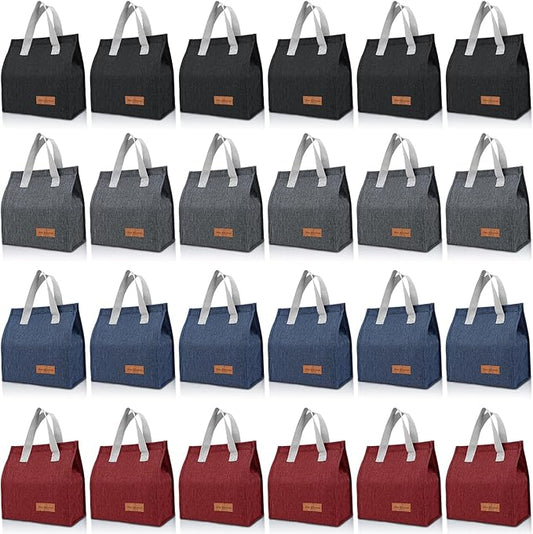 24 Pack Lunch Bags Bulk,Insulated Reusable Lunch Bags with Aluminum for Women Men,Leakproof Tote Large Lunch Box for Office,Work,Beach or Travel,Multicolor
