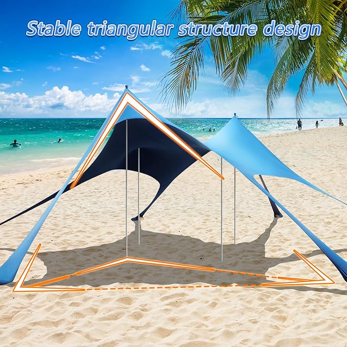 Beach Tent Sun Shelter,UPF 50+ Protection Sun Shade Canopy with 6 Sand Bags,4 Support Poles, Portable 13×20FT Outdoor Canopy Tent for Beach Camping,Fishing,Picnic (Light Blue)