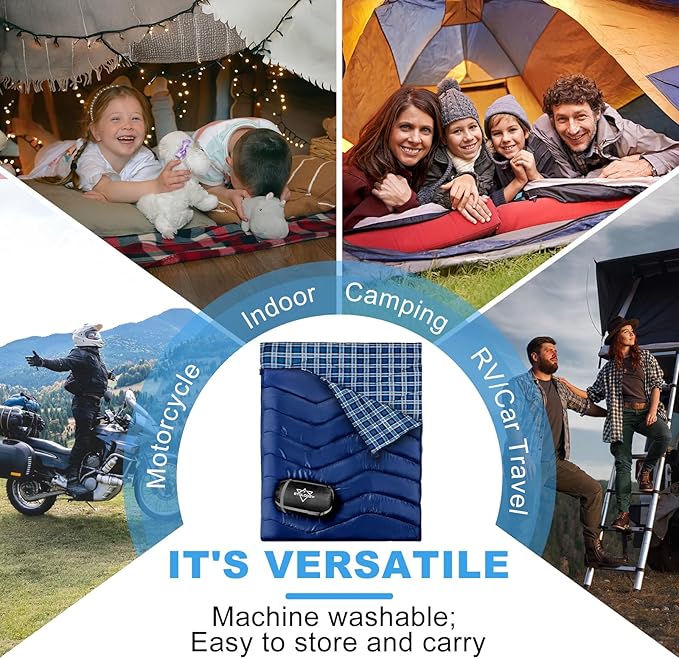 Double Sleeping Bag for Adults Kids Camping, XL Queen Size Sleeping Bags for 2 Person All Season Hiking Backpacking, Lightweight Waterproof with Compression Sack