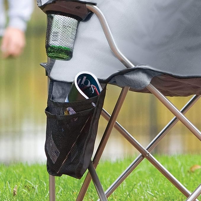 Coleman Portable Quad Camping Chair with 4-Can Cooler, Cushioned Seat & Back with Side Pockets & Cup Holder, Carry Bag Included