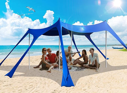 Beach Tent, Camping Sun Shelter UPF50+ with 6 Sandbags, 2 Sand Shovel, 4 Stability Poles, Outdoor Pop UP Beach Canopy for Camping Trips, Fishing, Backyard Fun, Picnics-Dark Blue