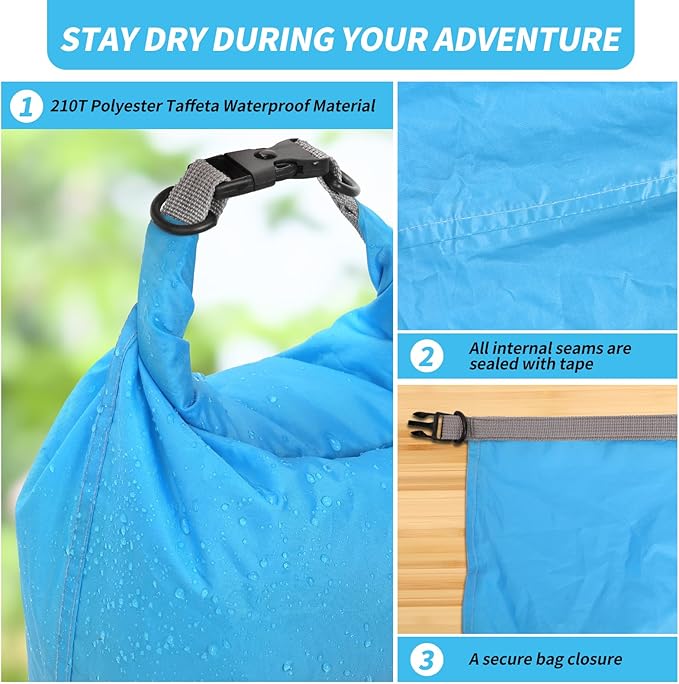 Dry Bag Set, Waterproof Small Lightweight Dry Bags for Paddle Board Kayaking, Fishing, Camping (Blue, 20L 2Pack)