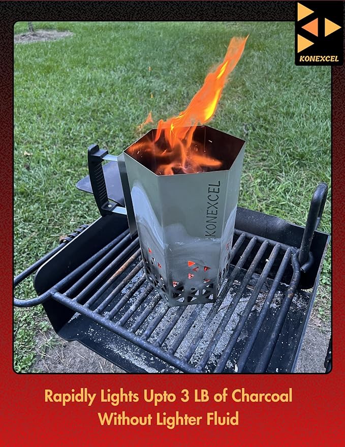 SET of Charcoal Chimney Starter & 130 PCS Fire Starters, Heavy Duty Charcoal Starter (XXL Size) & Natural Wooden Fire Starters for Grill, BBQ, Campfires, Fireplace; Optimized for Rapid Fire (130 PCS)