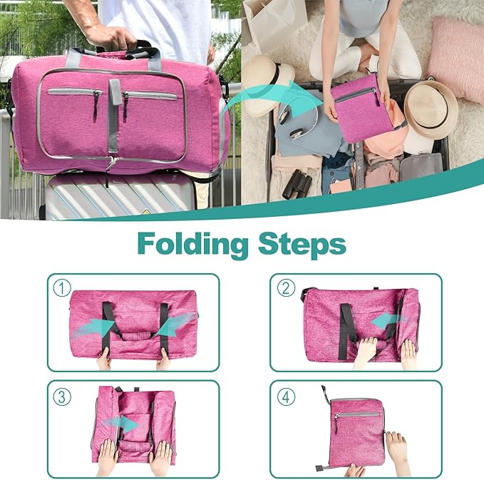 Dimayar 85L Travel Duffle Bag for Men Women - Foldable Duffel Bag with Shoes Compartment - Overnight Bags Waterproof & Tear Resistant(Rouge Pink)