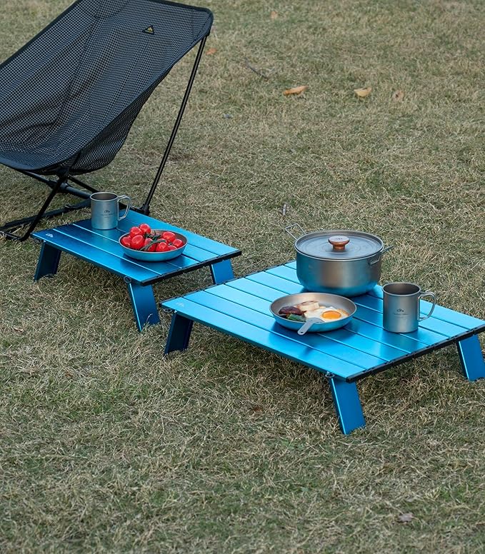 iClimb Ultralight Compact Mini Beach Picnic Folding Alu. Table with Carry Bag, Two Size (Blue - S)