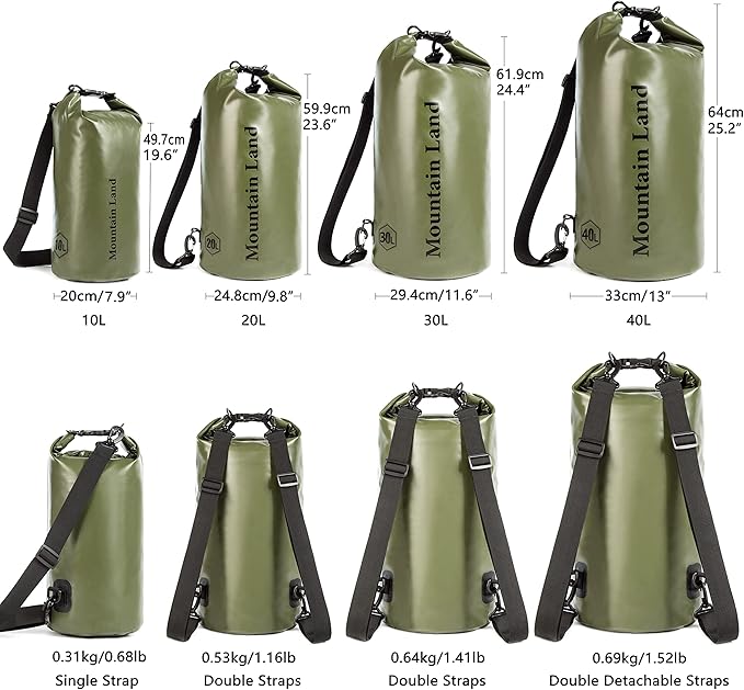 Mountain Land Waterproof Beach Dry Bag 20L Roll Top Backpack Boat Bag Dry Sack for Kayaking Rafting Fishing Hiking Camping Army Green