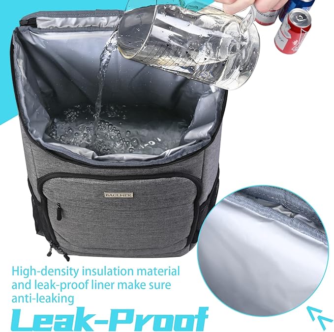 BAGLHER Lightweight Insulated Cooler Backpack - 30 Cans, Leak-Proof for Lunch, Picnic, Hiking, Camping Trips