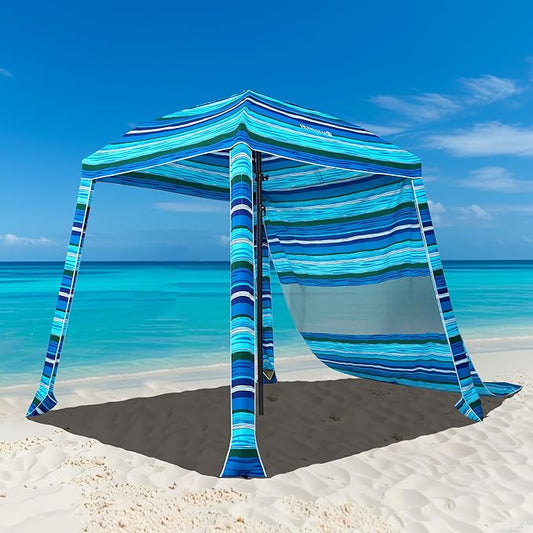 HOMEDEMO Beach Cabana UPF 50+, 6'×6' Beach Canopy, Easy Set up and Take Down, Cool Cabana Beach Tent with Sand Pockets, Side Wall Beach Shade Canopy Wind Waterproof for Kids, Family & Friends