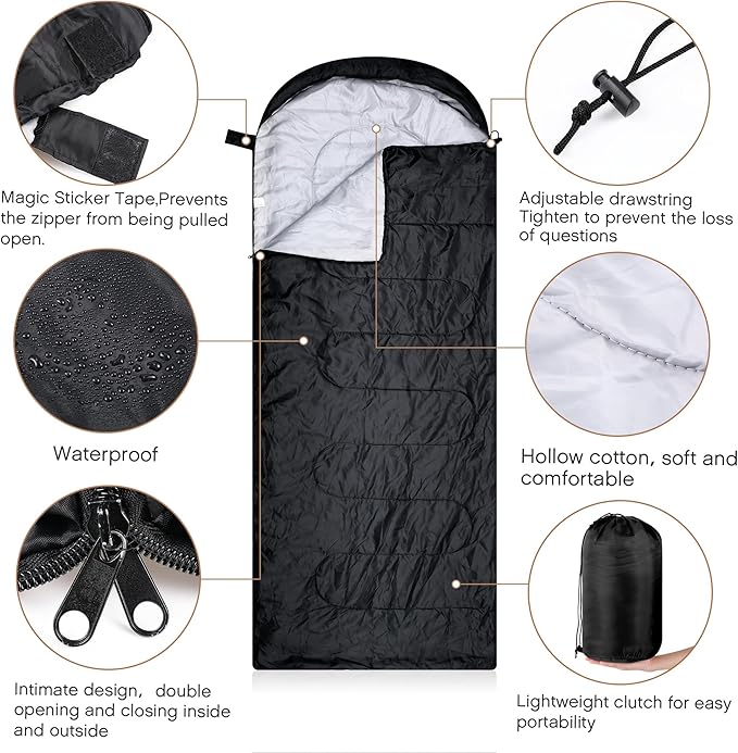 Tranqun 10 Pcs Sleeping Bags for Adults Cotton Liner Cold Warm Weather 4 Seasons Camping Gear Equipment Lightweight Waterproof Backpacking Sleeping Bag for Hiking Outdoor Travel, 5 Color