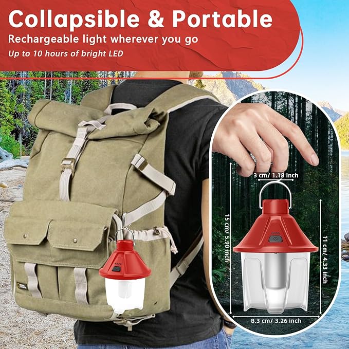LED Camping Lantern Flashlight Rechargeable, Waterproof Survival Camping Lantern, Portable Tent Light with 5 Light Modes for Hurricane, Hiking, Power Outages (Red)