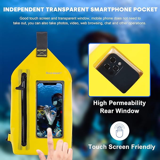 WILD HEART Waterproof Chest Sling Bag Pouch Fashion Diving Swimming Pool Beach Underwater Pouch Case Fully Waterproof Sea Fishing Diving Large Capacity Lightweight Bag